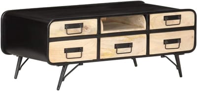 Industriële salontafel - Houten bijzettafel - Woonkamer opbergen - Handgemaakt massief hout - 100x50x40 cm - Zwart bruin