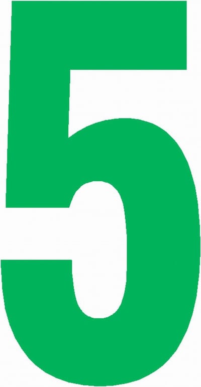 Cijfersticker nr. 5 GROEN 10x5cm, plakcijfer, huisnummersticker, containersticker, magazijn sticker, showroom, tuincentra