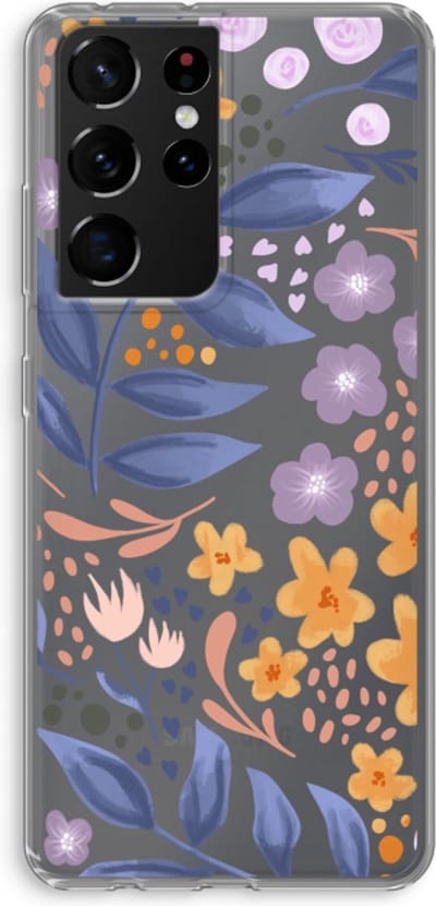 Case Company® - Hoesje geschikt voor Samsung Galaxy S21 Ultra hoesje - Flowers with blue leaves - Soft Cover Telefoonhoesje - Bescherming aan alle Kanten en Schermrand