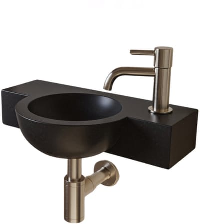 AquaVik Fonteinset Globus Natuursteen Kraan Rechts Geborsteld Nikkel Kraan 40x23x8cm