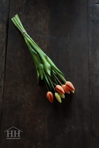 Kunst tulpen in knop - perzik | oranje - 44cm - 7 stelen - kunst tulp - kunst tulpenboeket - tulp - lange tulpen