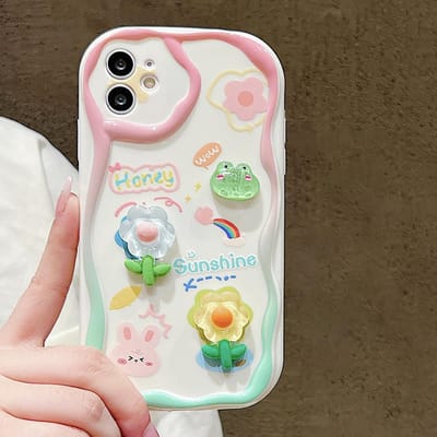 Coque de téléphone mignonne avec chaîne de poignet fleur 3D pour iPhone 11 iPhone 14 15 16 13 12 Pro Max XR X 7 8 Plus SE Lanière Housse souple transparente For iPhone 14Pro Max