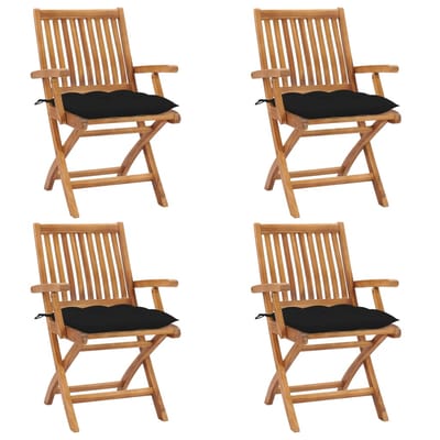 vidaXL - Opklapbare - stoelen - met - kussens, - 4 - stuks, - massief - teakhout