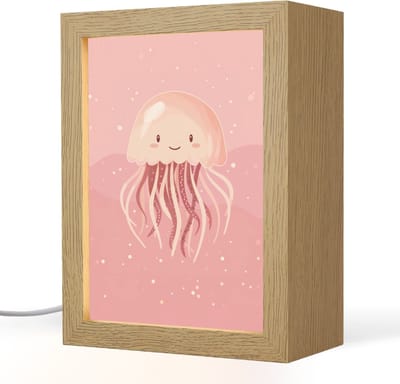 Nachtlampje 15x20 cm - Kinder lampje - Kwal - Zeedieren - Roze - Onderwater - Tafellamp kinderkamer - Slaapkamer lamp - Bedlamp kinderen - Kinderlampje stopcontact - Wandlamp babykamer - Nachtlampjes