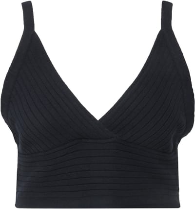 Ulla Popken - Dames - beha-top ribbreisel V-hals biologisch katoen - Marine - Maat 42+