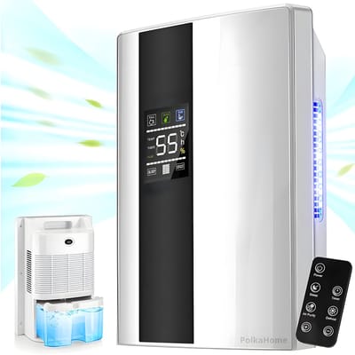 PolkaHome® Luchtreiniger, Luchtfilter – Air Purifier – Luchtkwaliteitsmonitor – Luchtreinigers – 2-in-1 Ontvochtiger & Luchtreiniger 2200ml – dehumidifier – Stille Vochtabsorber met Afstandsbediening & Timer