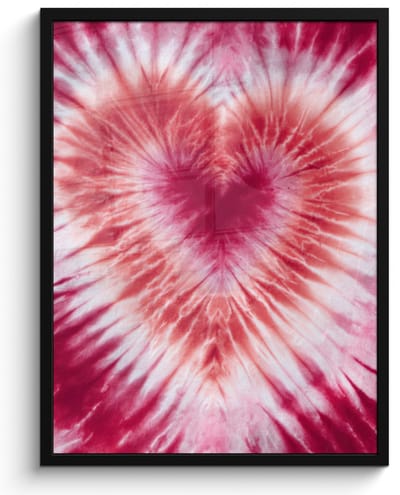 Poster in lijst - Fotolijst 60x80 cm - Posters - Hartvorm - Roze - Tie dye - Posterlijst zwart - Decoratie - Wanddecoratie woonkamer - Muurdecoratie slaapkamer