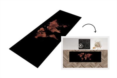 Keukenloper - Loper keuken - Wereldkaart - Brons - Zwart - 150x50 cm - Keukenloper vinyl