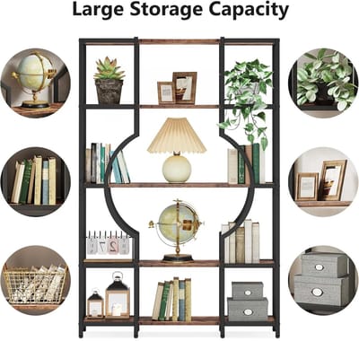 Boekenkast - Boekenplank - Open Kast - kasten - Industrieel - Vintage Hoge Boekenkast - Zwart - Bruin - 5 Niveaus - Woonkamer