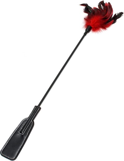 Rimba - Paardrijzweepje En Veren Kietelaar - 2 In 1 speeltje - Rood/Zwart