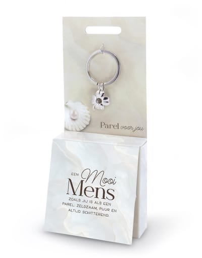 Sleutelhanger met parel | Wensparel | Thema: Mooi mens | Merk: Miko | Kleur: Zilver