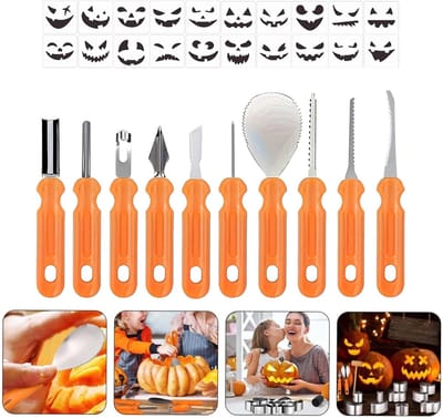 Pompoen snijgereedschapsset, Accessoires voor het snijden van pompoenen, messen, zagen en lepels met sjablonen voor creatieve activiteiten op Halloween en voor volwassenen Cadeau Voor Halloween - Cyslmuk®