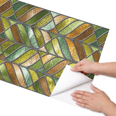 Coloray Meubel Wrap Folie - Groente Meubelfolie - 50x100 cm - Decoratiefolie Gebrandschilderde bladeren - Meubel Wrap Folie - Boho Meubelfolie - Plakfolie Meubels - Keuken decoratie - Achtergronden en patronen