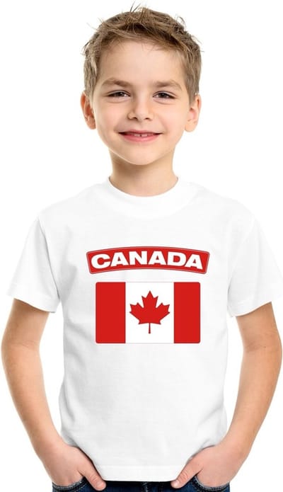 Supporters kleding - t-shirt van vlag Canada - wit - voor kinderen - korte mouwen - sport 110/116