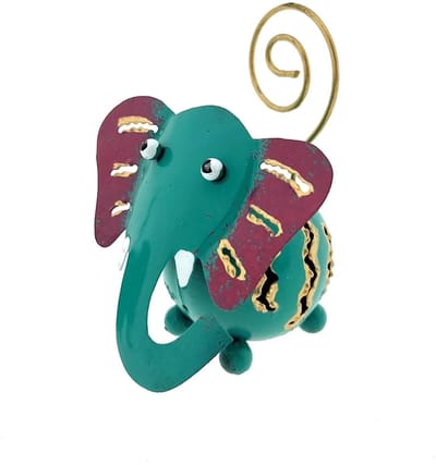 Foto of kaarthouder - Metalen olifant Onno turqouise