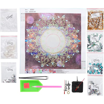 Kits de Peinture Diamant DIY Peinture Strass Motif Floral Horloge Décoration Murale Maison gray