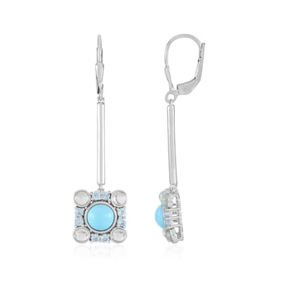 Cavill - Oorbellen 925 Sterling Zilver - Sleeping Beauty Turkoois 1,71 ct & Topaas 3,37 ct - Rond Cabochon - Elegante Luxe Dames Sieraden