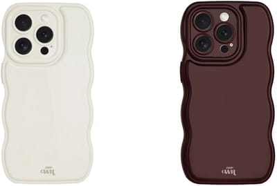 xoxo Wildhearts telefoonhoesjes Glossy Wavy Case Beige Crème + Glossy Wavy Case Burgundy Bordeaux Rood – glimmende silicone hoesjes met golvend patroon – elegant en stijlvol – geschikt voor iPhone 16 Pro