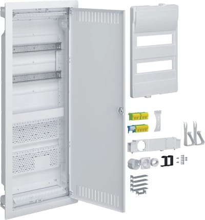 Hager VU602NWH VU602NWH Kleine verdeelkast Inbouw (in muur) Aantal groepen: 24 Aantal rijen: 2 Inhoud: 1 stuk(s)