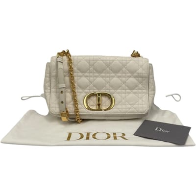 Dior Caro Medium Witte Cannage Leer Goud