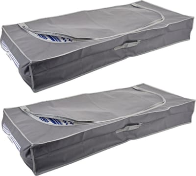 2x stuks dekbed/kussen opberghoezen grijs met venster 105 x 45 x 16 cm - Opberghoezen - Beschermhoezen - Dekentassen - Kussentassen