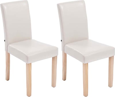 CLP Ina Set van 2 Eetkamerstoelen - Zonder armleuning - Hout - Kunstleer - creme natura