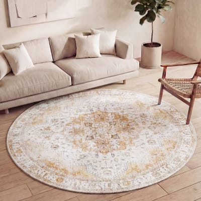 FRAAI Rond Vintage vloerkleed - Lago Geel | Hoge kwaliteit - Ø 120cm