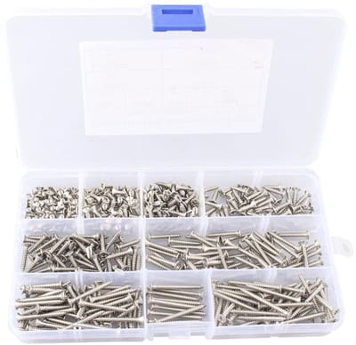 NTH products- Schroeven Set 400 Stuks - M3 Platte Kop Zelftappende - Roestvrij Staal - Houtdraad Nagels - Herbruikbare Doos - Goede Houdkracht - Houtschroeven