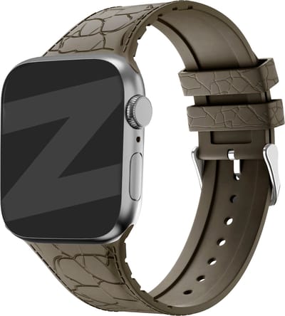 Bandz Siliconen bandje met lederpatroon - geschikt voor Apple WatchSeries 1/2/3/4/5/6/7/8/9/10/11/SE/SE2/SE3/Ultra (2) - maat: 44mm / 45mm / 46mm / 49mm - bruin