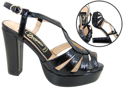 Stravers - Plateau Sandalen met Bandjes en Hak Maat 43 Zwart Grote Maten Peep Toe Sandalen