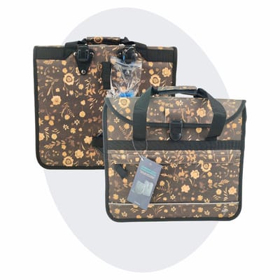 Voltano Enkele Shopper Fietstas - 17 Liter - Black Leaves - Zwart Met Bloemen - Waterdicht - Luxe Universele Bevestiging