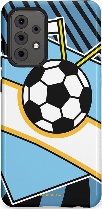 Casetastic hoesje geschikt voor Samsung Galaxy A52 (2021) 5G / Samsung Galaxy A52 (2021) 4G - Dubbellaagse bescherming - Kampioensbal - Fashion Case - Lichtblauw Zwart Wit