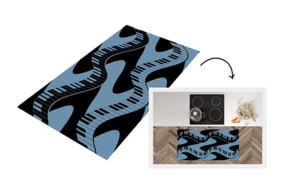 Keukenloper - Loper keuken - Patronen - Piano - Blauw - Jaren 20 - 120x60 cm - Keukenloper vinyl