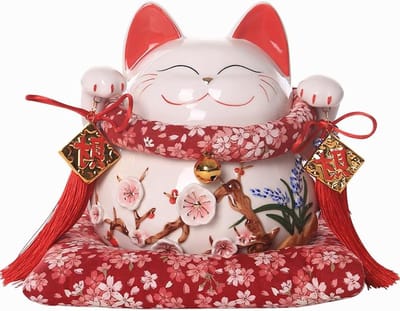 Gelukskat Spaarpot - Maneki Neko - Rijkdom Aantrekken - Handgeschilderd Keramiek - 24 cm Hoog - Wit