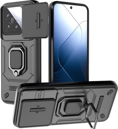 Coverup Hoesje - Geschikt voor Xiaomi 14 Hoesje - Coverup Ring Kickstand Back Cover met Camera Shield - Zwart