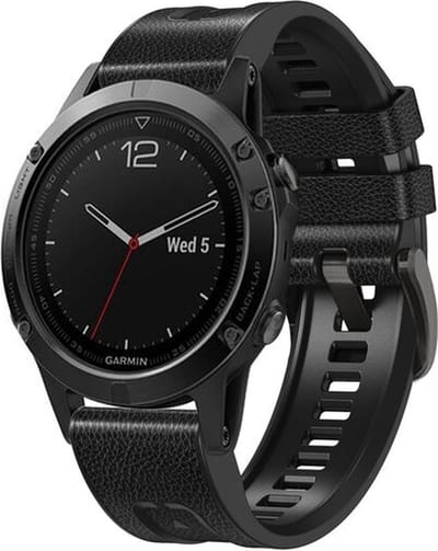 By Qubix - Geschikt voor Garmin bandje - 22mm Quickfit - leer + siliconen bandje - Zwart - Geschikt voor Garmin Fenix 7 / 6 / 5