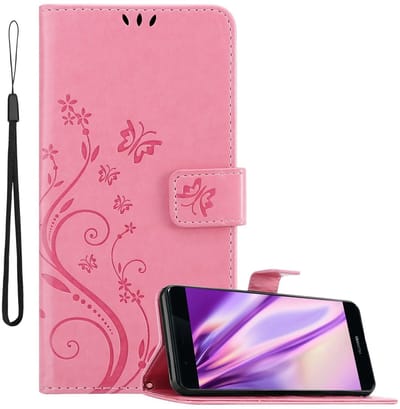Cadorabo Hoesje geschikt voor Huawei P9 in BLOEMEN ROZE - Beschermhoes in bloemmotief met magnetische sluiting, standfunctie en kaartsleuven Book Case Cover Etui