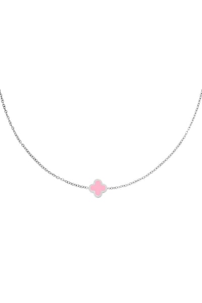 necklace - ketting - kleur zilver - roze klaver - geluk - stainless steel nikkel free- moederdag - valentijn - cadeau - kadotip - laatste - pink