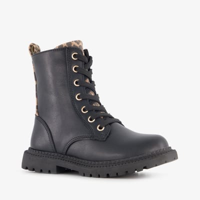Blue Box meisjes veterboots met luipaardprint zwart - Maat 22