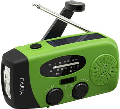Yarvu ® - 6 IN 1 Noodradio - Opwindbaar + Zonneenergie + Nood Radio Op ingebouwde Batterijen ( Accu ) - Noodpakket Solar - Voor Rampen - Draagbare - FM AM Groen