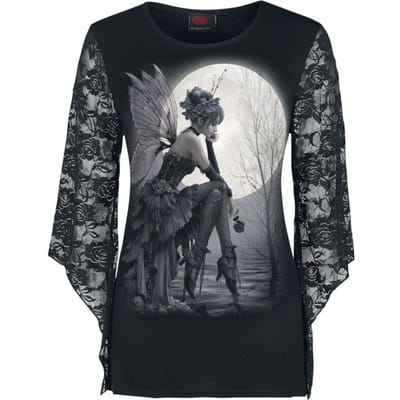 Spiral Shirt met lange mouwen - GOTHIC GRACE - F LS Lace Shoulder - S tot XXL - voor Vrouwen - zwart