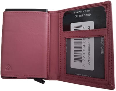 OI oud roze leren portemonnee met Figuretta pasjeshouder en plaats voor klein geld / Compact portemonneetje met Cardprotector en muntvak / compleet beursje met RFID SAFE kastje / metalen pasjeshouder in anti skim portemonnee / rose leer / 145DAM