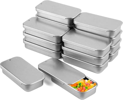 Metaal Doos met Glijdend Deksel - 16 Stuks Rectangular Blikjes voor Ambachten, Snoep en Medicijnen - Handige Opbergdozen met Schuifdeksel