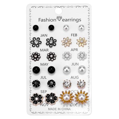 Fako Bijoux® - 12 Paar Oorbellen Op Kaart - Steker - Mix - 12 Paar - Jaarkaart - Joy