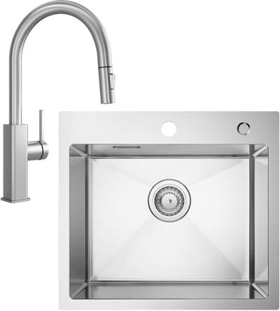 CECIPA max Spoelbak Keuken 50 x 45 CM - Spoelbak Met Kraangat - Enkele Spoelbak Met Uittrekbare Uitloop Keukenkraan - Spoelbakken met afdruip - Wasbak met waterafvoersysteem - RVS