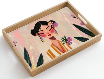 Dienblad hout 50x35 cm - Schootdienblad - Vrouw - Bloemen - Pastel - Borrelplank rechthoek - Plateau dienbladen