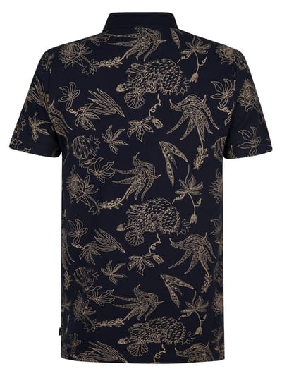 Petrol Industries blauwe heren polo   Rib kraag   Regular fit   Bloemen patroon   Knoopsluiting   Korte mouw Blauw XXL