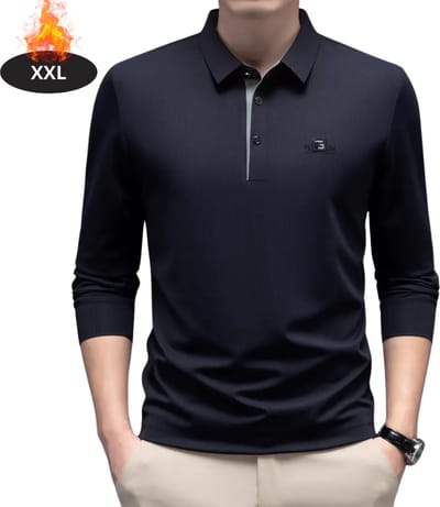 Livano Poloshirt Heren - T-Shirt Heren - Shirt - Overhemd - Polo Shirt Lange Mouwen - Marineblauw - XXL
