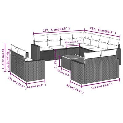 vidaXL - 12-delige - Loungeset - met - kussens - poly - rattan - beige