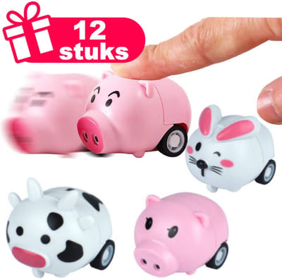 Henbrandt - 12 Stuks Terugtrek Boerderij Dieren - Beestjes met Pullback Motor - Traktatie uitdeelcadeautjes voor kinderen & peuters - Traktaties en kinderverjaardagen - Klein grabbelton speelgoed voor in traktatie uitdeelzakjes